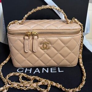 Brand New  CC GWP Vanity Case - Crossbody Bag in box & dusty. Tan color